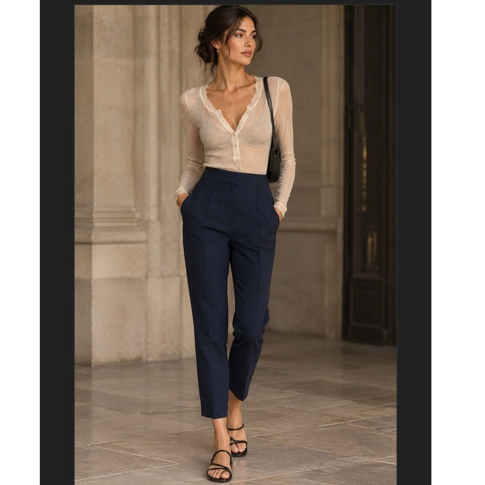 New! Kobi Halperin Addie Tapered Pant S Black Linen Academia Luxury Retail $248